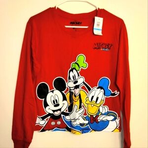 Disney (Size M) Red Mickey & Friends Graphic Long Sleeve Crop Tee (NWT)